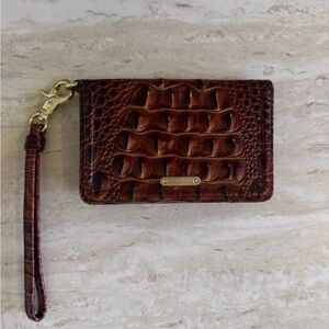 Brahmin Debra Wristlet Pecan Melbourne Croc Embossed Leather
